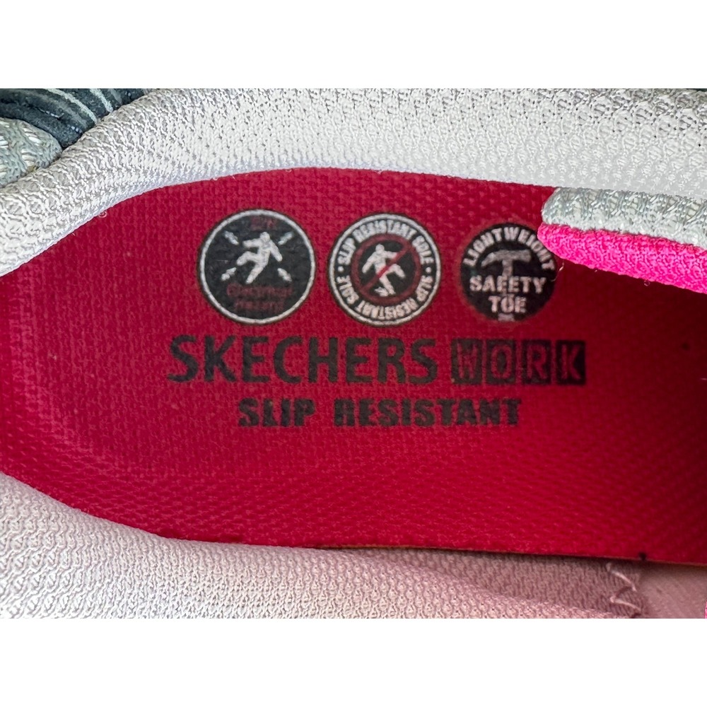 Skechers Work D'Lites Women Slip Resistant Safety Toe Athletic Shoes Gray Pink 9 - Picture 9 of 13